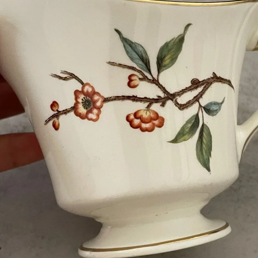 Vintage Royal Worcester Blossom Time Covered Sugar Creamer 3-PC Bone China MINT